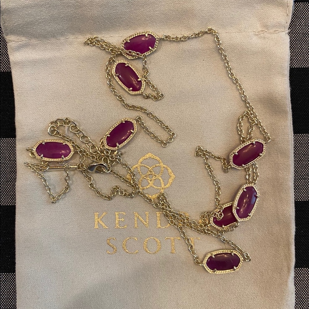 Silver and purple stone long necklace. Not worn
